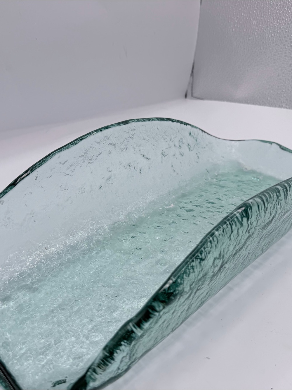 Murero Hand Blown Italian Recycled Textured art Glass lipped Tray green